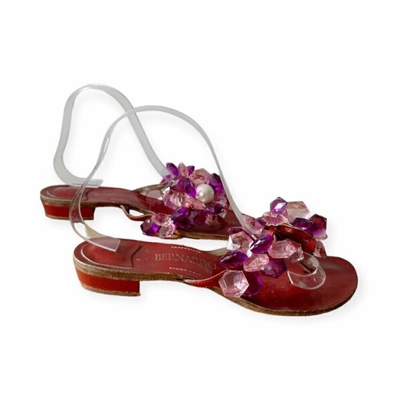 Vintage Bernardo for Delman Flat Sandals with Lucite Ornaments, Size 7 - Picture 5 of 11